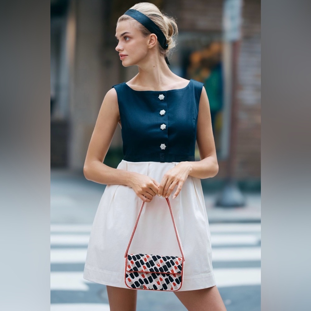 NWT By Anthropologie Sleeveless Boat-Neck Babydoll Mini Dress, Size M